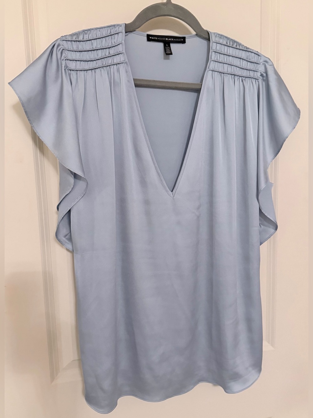 WHBM Silky Blue V-Neck Shirt